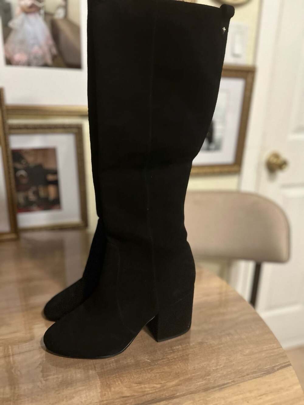 Sam Edelman Thora Black Suede Knee High Boot Heel